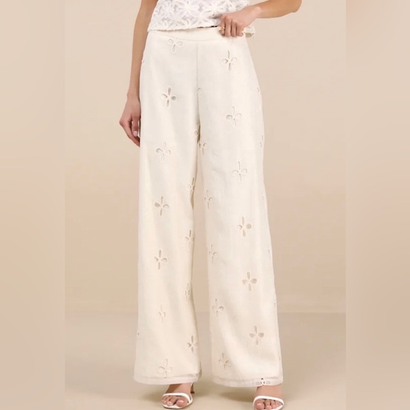 Lulu's Elif Cream Eyelet Embroidered High-Rise Pants - Picture 2 of 13